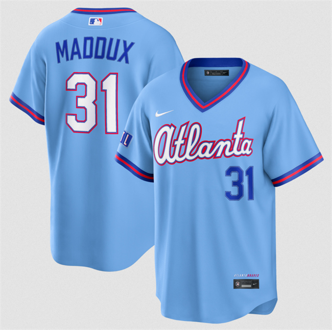 Men's Powder Blue Atlanta Braves #31 Greg Maddux 2026 City Connect Stadium Stitched Baseball Jersey